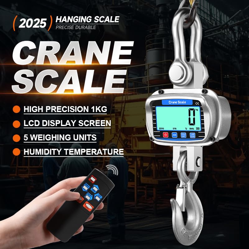 veco chajor Digital Crane Scale 6600 lbs/3000kg/3T Measurable Temperature and Humidity Industrial Heavy Duty Hanging Scale with Remote Control LCD Screen for Construction, Factory, Farm(Silver) - Image 2